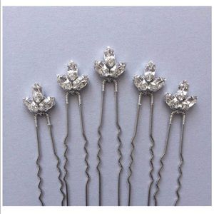 Set of five crystal silver bridal hair pins